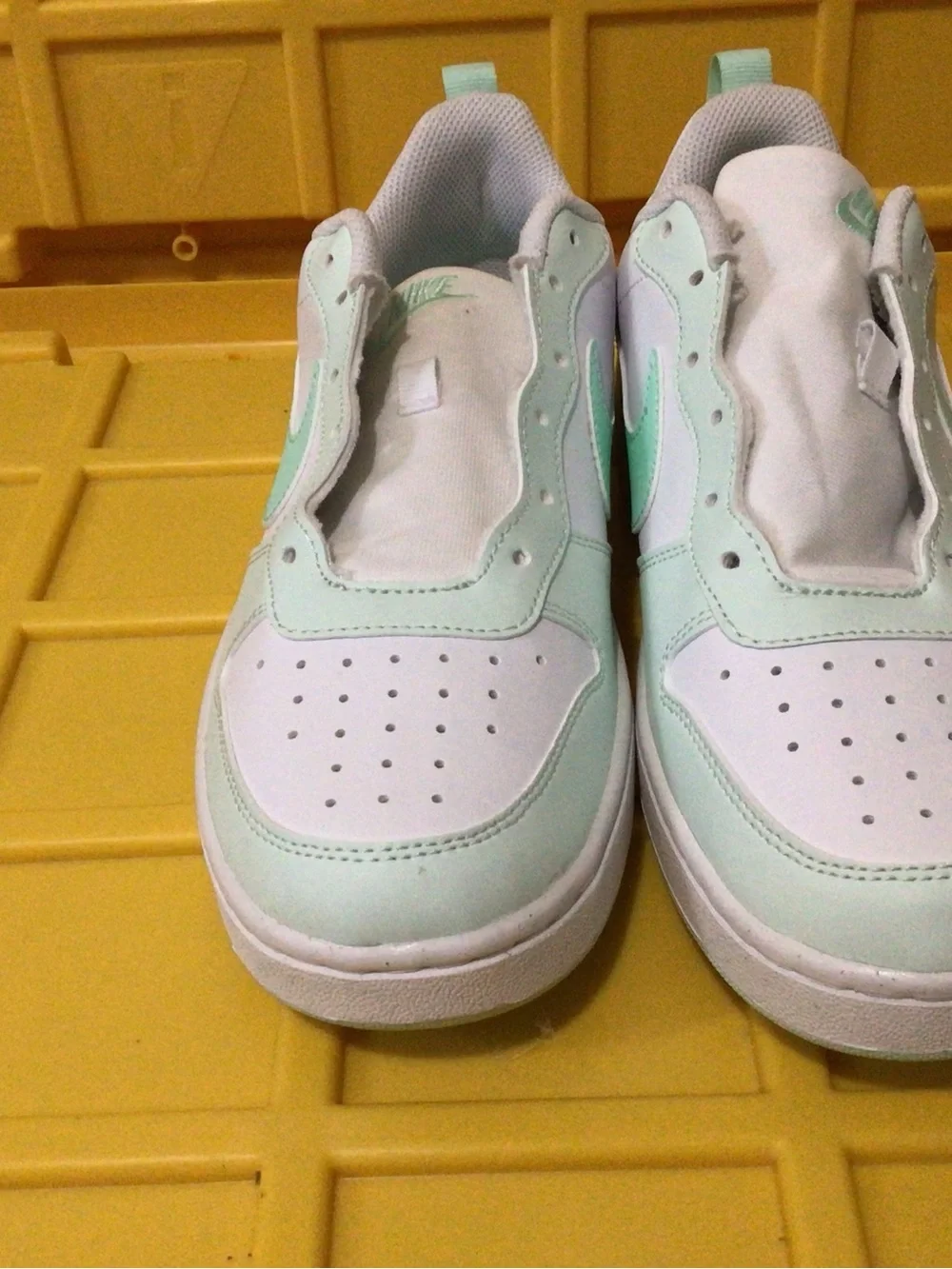Nike Kids Low-Top Sneakers — White with Mint Green Swoosh